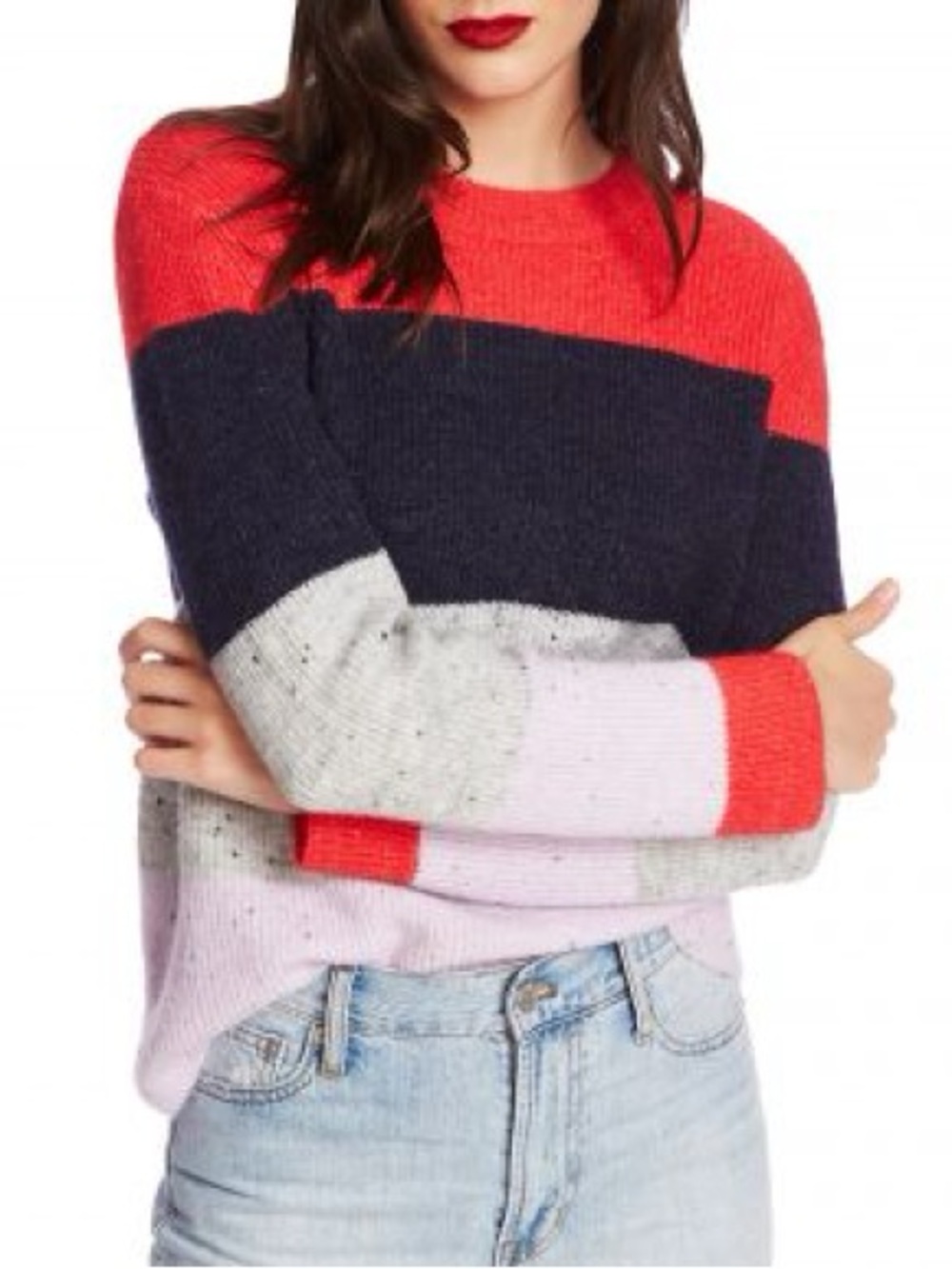 Court & Rowe Speckled Donegal Color Block Striped Sweater | Size M | EUC